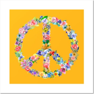 Peace Sign (Watercolor Flower Wreath) Posters and Art